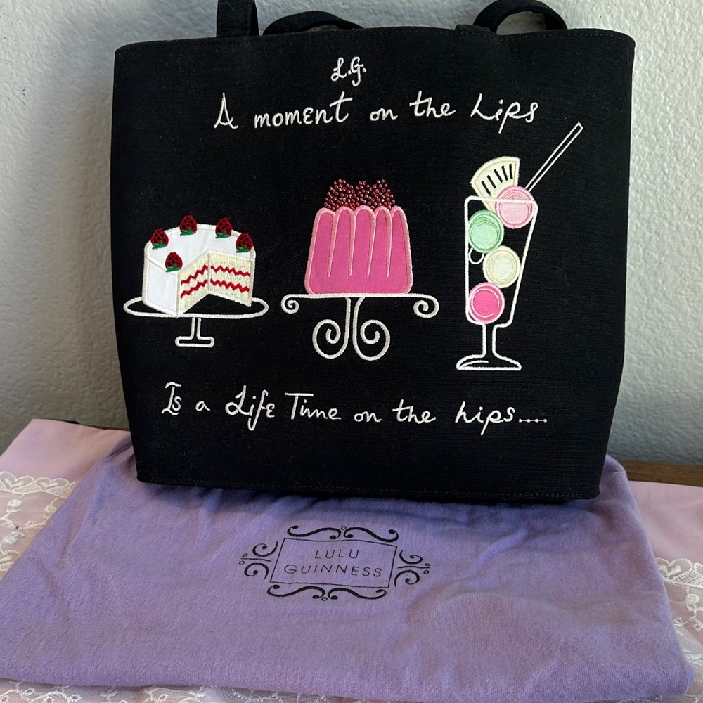 Lulu Guinness Black Tote “ A moment on the lips is a lifetime on the hips ..